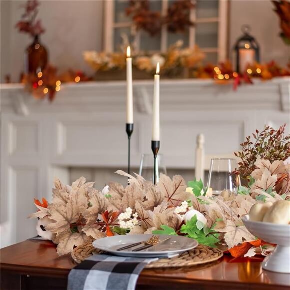 2 Pack Fall Leaves Garlands, 6Ft Autumn Leaves Decor with Pumpkins for Home - Picture 3 of 7